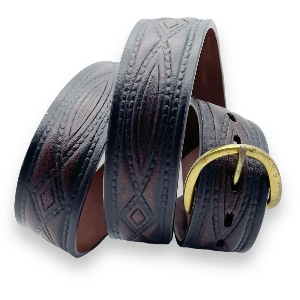 Vintage Wrangler Belt Dark Brown Tooled Leather Western Rodeo Belt Men’s Size 44